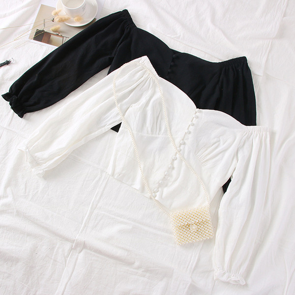 Modern női blúz csupasz vállval, fehér, fekete és sárga színben