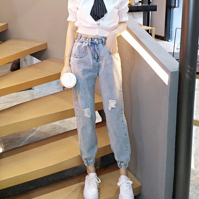 Blugi casual de dama cu talie elastica