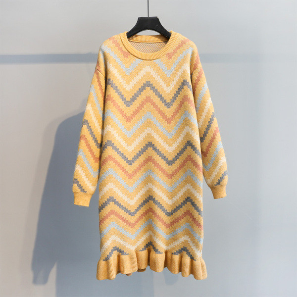 Női téli ruha O-nyakkal