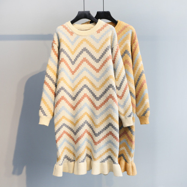 Női téli ruha O-nyakkal