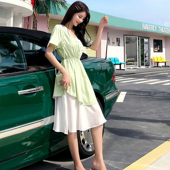 Lezser női hosszú ruha zöld és sárga színben