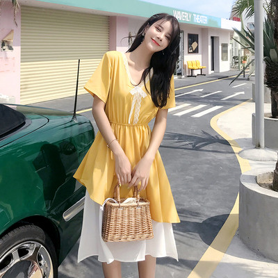 Lezser női hosszú ruha zöld és sárga színben