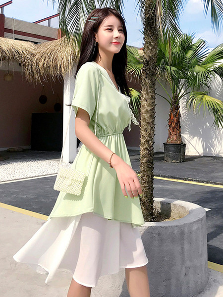 Lezser női hosszú ruha zöld és sárga színben