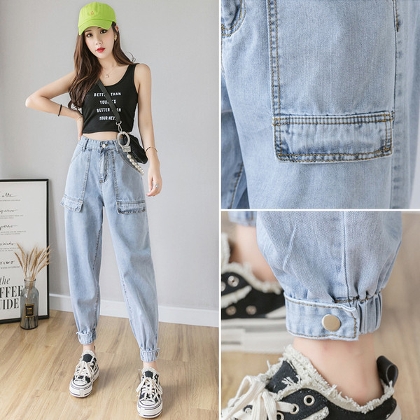 Blugi casual de dama in albastru cu buzunar