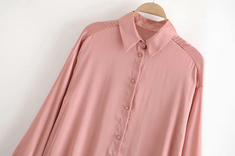 Cămașă elegantă de damă cu guler clasic și mâneci lungi de culoare roz