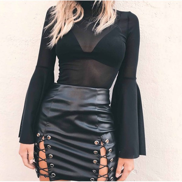 Fekete színű női szoknya nyakkendővel