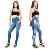 Női alkalmi farmernadrág kék színben, szegéllyel