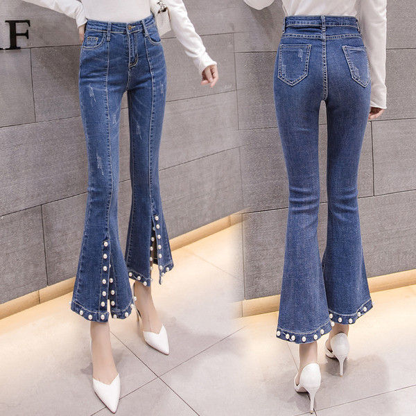 Blugi de dama actuali in doua culori cu perle decorative