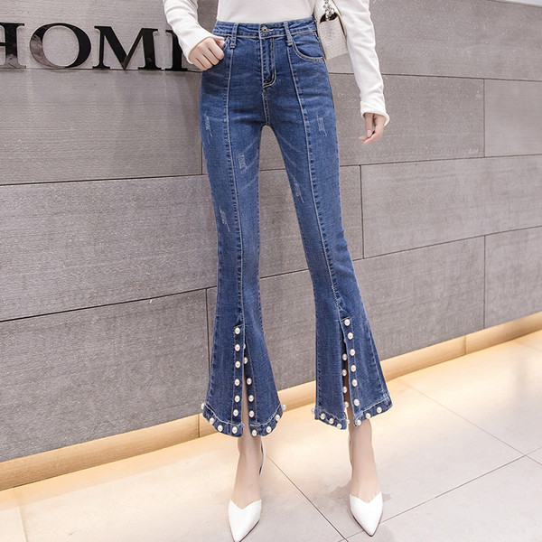 Blugi de dama actuali in doua culori cu perle decorative