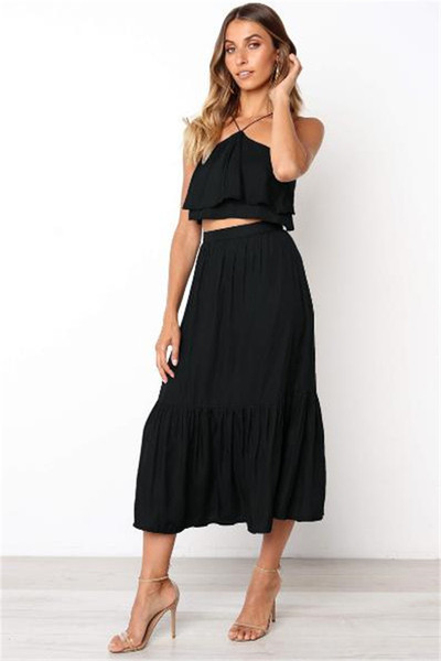 Set modern de fustă și maiou de damă în două culori