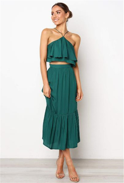 Set modern de fustă și maiou de damă în două culori