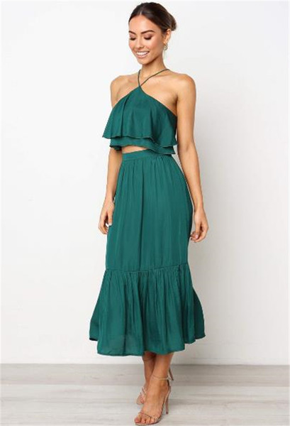 Set modern de fustă și maiou de damă în două culori