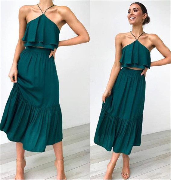 Set modern de fustă și maiou de damă în două culori