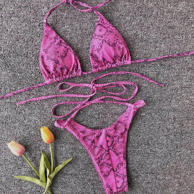 Kétrészes fürdőruha állatmintával és nyakkendőkkel több színben