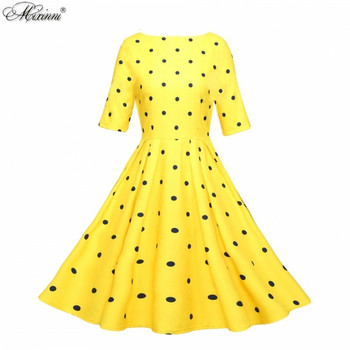 Modern, kivágott női ruha modell és 3/4 ujjú sárga színben