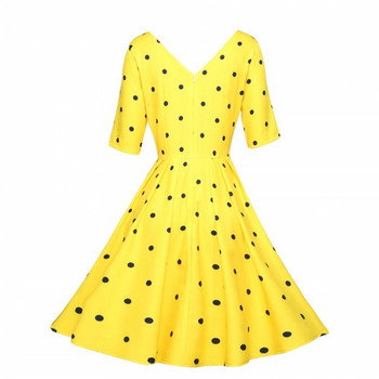 Modern, kivágott női ruha modell és 3/4 ujjú sárga színben