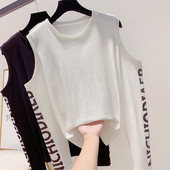 Bluză de damă modernă cu umerii goi - albă și neagră