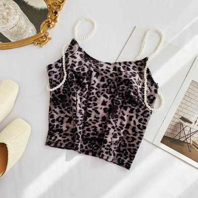 Női felső leopárd mintával és gyöngyökkel több színben
