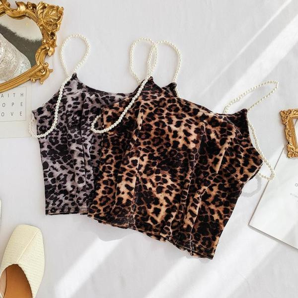 Női felső leopárd mintával és gyöngyökkel több színben