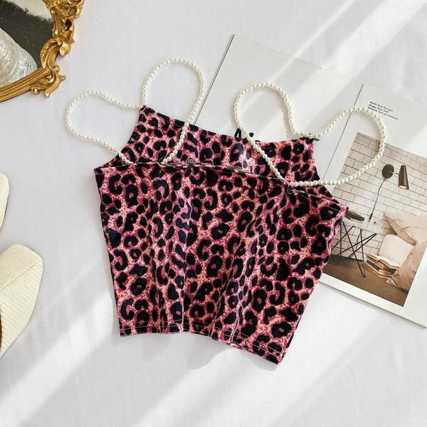 Női felső leopárd mintával és gyöngyökkel több színben