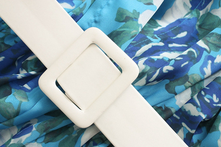 Salopeta lunga de dama cu curea albastra