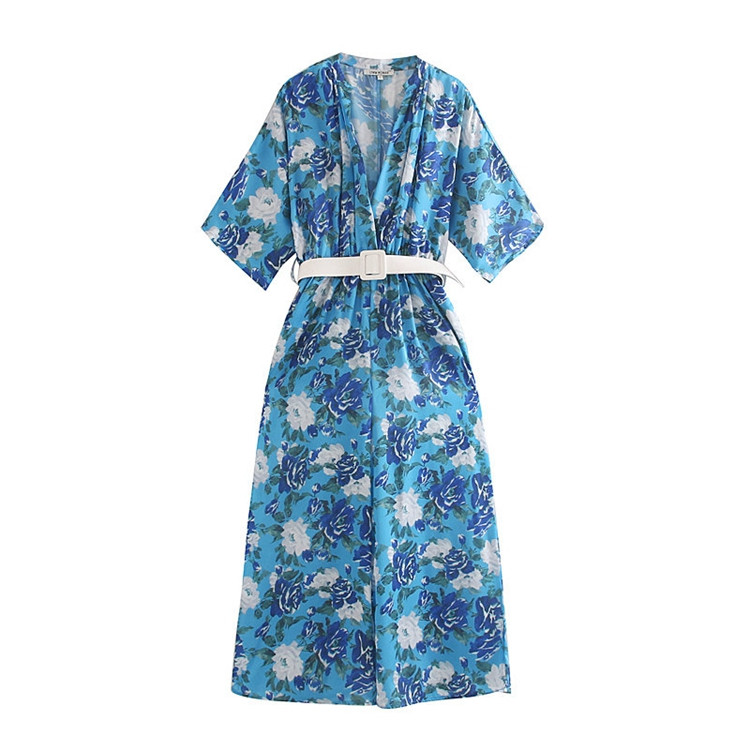 Salopeta lunga de dama cu curea albastra