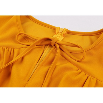 Modern női ruha rövid ujjú, sárga nyakkendővel