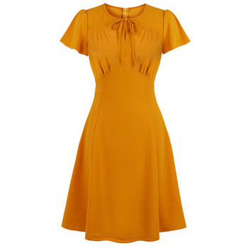 Modern női ruha rövid ujjú, sárga nyakkendővel