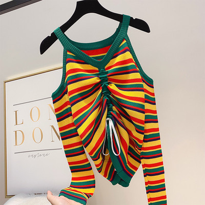 Bluza de dama in dungi model nou cu umerii goi in mai multe culori