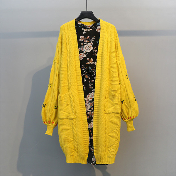 Cardigan lung de damă cu buzunare în cinci culori