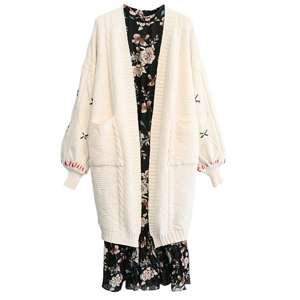 Cardigan lung de damă cu buzunare în cinci culori