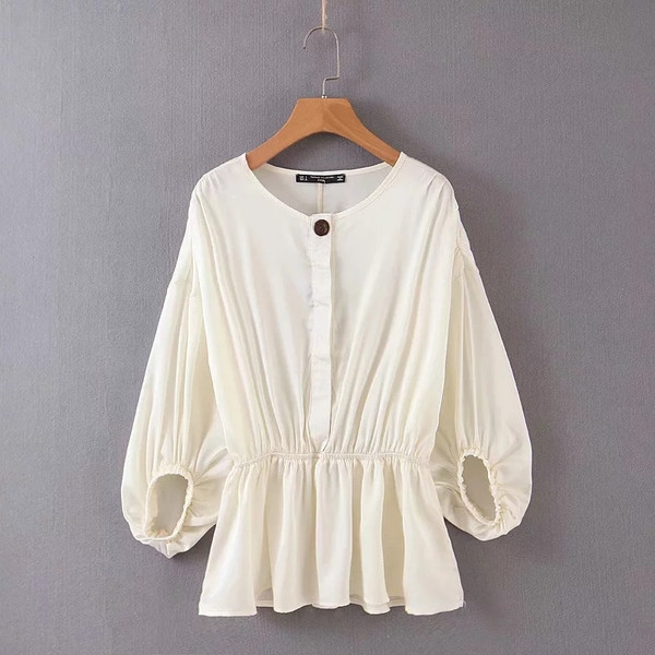 Modern női ing O-nyakkal és 7/8-as ujjakkal