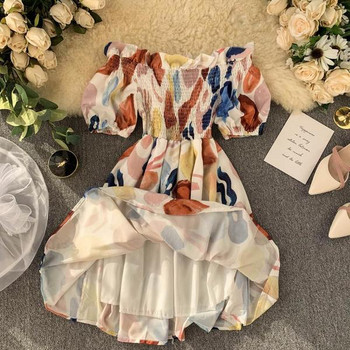 Rochie casual de dama cu maneci cazute si model colorat