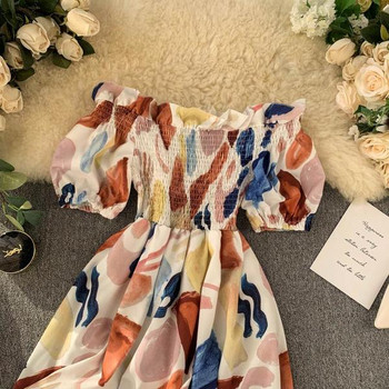 Rochie casual de dama cu maneci cazute si model colorat