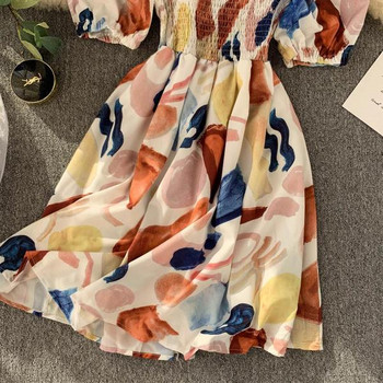 Rochie casual de dama cu maneci cazute si model colorat