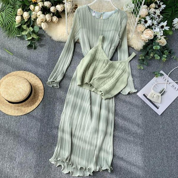 Rochie lunga de dama de toamna cu maiou in mai multe culori