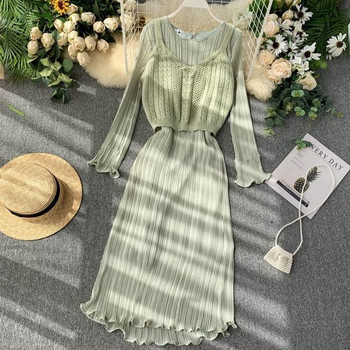 Rochie lunga de dama de toamna cu maiou in mai multe culori