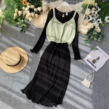 Rochie lunga de dama de toamna cu maiou in mai multe culori