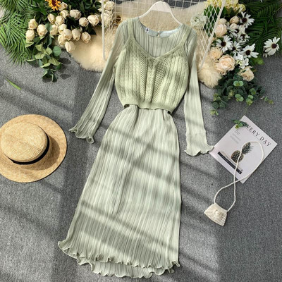 Rochie lunga de dama de toamna cu maiou in mai multe culori