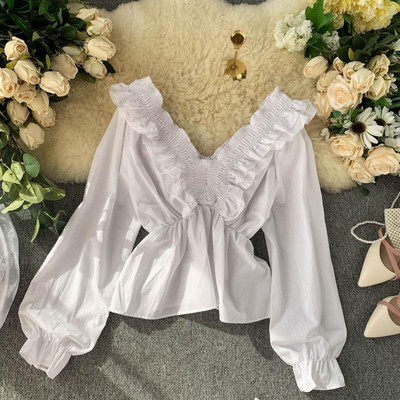 Stílusos női blúz, hosszú ujjú, V-nyakú több színben