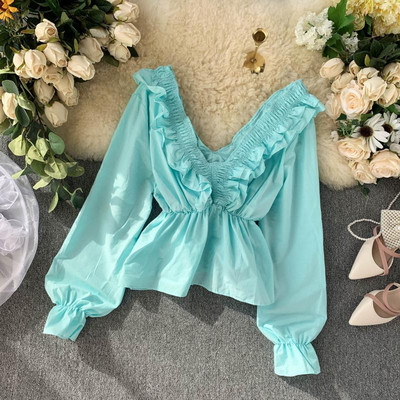 Stílusos női blúz, hosszú ujjú, V-nyakú több színben