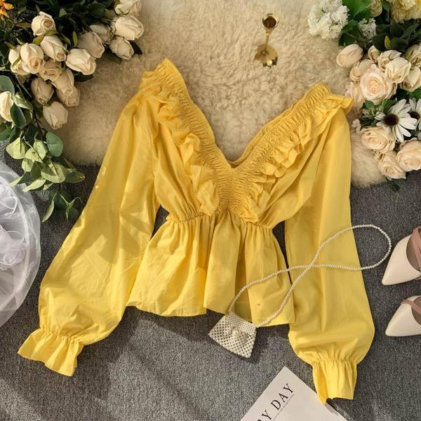 Stílusos női blúz, hosszú ujjú, V-nyakú több színben