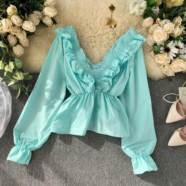 Stílusos női blúz, hosszú ujjú, V-nyakú több színben