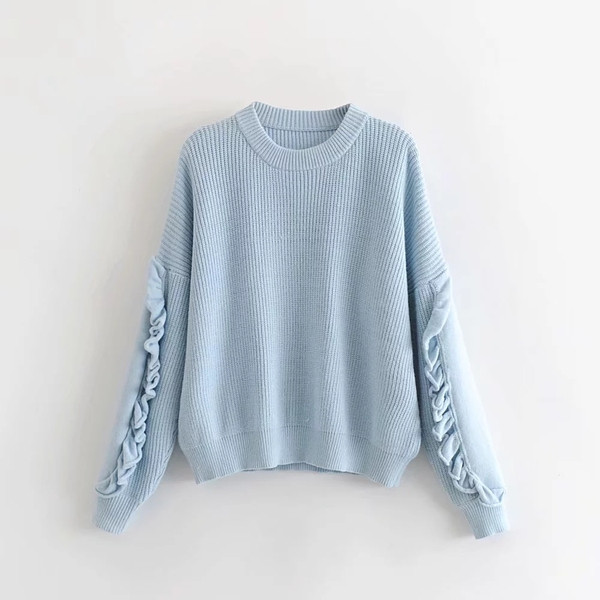 Új modell női pulóver O-nyakú kék színben