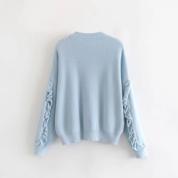 Új modell női pulóver O-nyakú kék színben