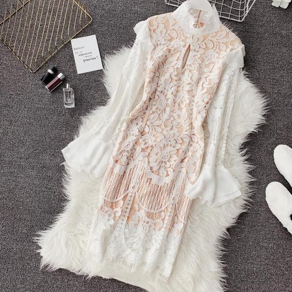 Elegáns női ruha hosszú ujjal, csipkével több színben