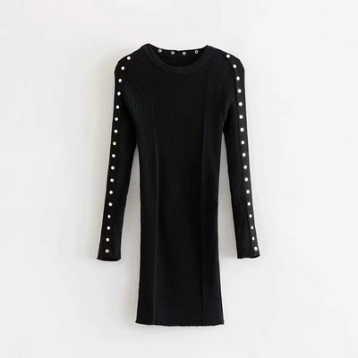 Rochie de dama model nou cu maneci lungi de culoare neagra