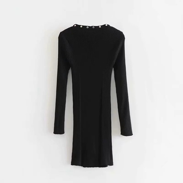 Rochie de dama model nou cu maneci lungi de culoare neagra