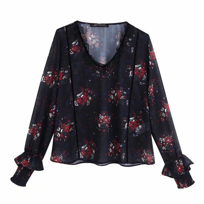 Cămașă modernă de damă cu decolteu în V în negru