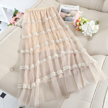 Fusta lunga de dama cu talie inalta si tul in mai multe culori